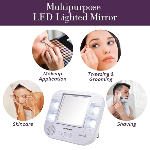 Lighted Makeup Mirror with 5X Magnification and Bluetooth - White Vanity