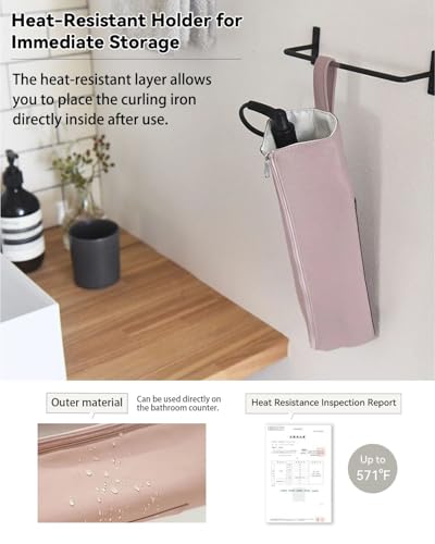 Heat-Resistant Curling & Flat Iron Holder with Travel Mat - Orchid Pink & Beige