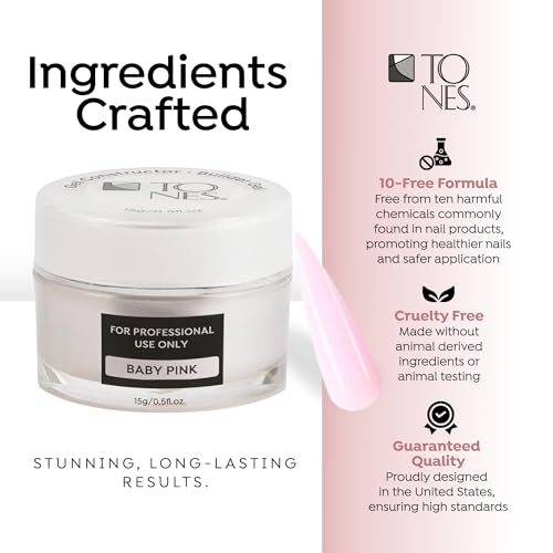 TONES Premium Self Leveling Nail Builder and Extension Gel for Professional Design - Salon-Quality LED and UV Building Gel - (0.5 Fl Oz, Baby Pink)