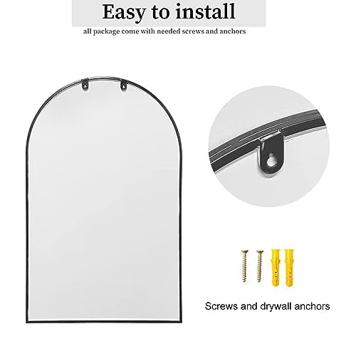 Dewfig Arched Wall Mirror 42x24 Inch Windowpane Mirror Black Variation of Windowpane-qm