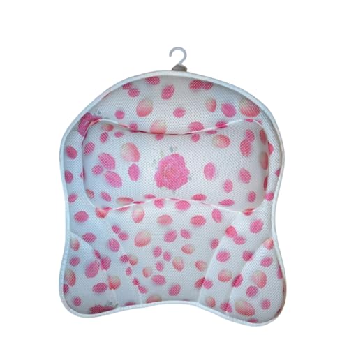 Luxury Bath Pillow for Tub. Air Mesh Fabric, Quick-Dry with Hanging Loop, Head & Neck Support, Gift-Boxed Rose-Petal Design for Women, Mom, Wife, Girlfriend (Pink Rose Petals)