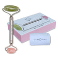 Jade and Rose Quartz Facial Roller for Face and Neck Massage - Dual Gemstones with Travel Bag - Minimize Wrinkles & Puffiness, Boost Skin Elasticity (Variation: Jade + Rose Quartz)
