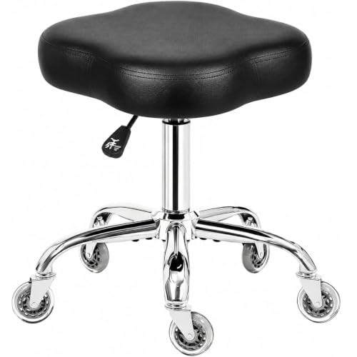 Heavy Duty Rolling Stool with 22" Metal Base, 450 lb Capacity, Ergonomic PU Leather