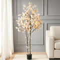 White Artificial Cherry Blossom Tree with Lights - 6ft Indoor Decor - Faux Sakura Tree for Living Room & Events