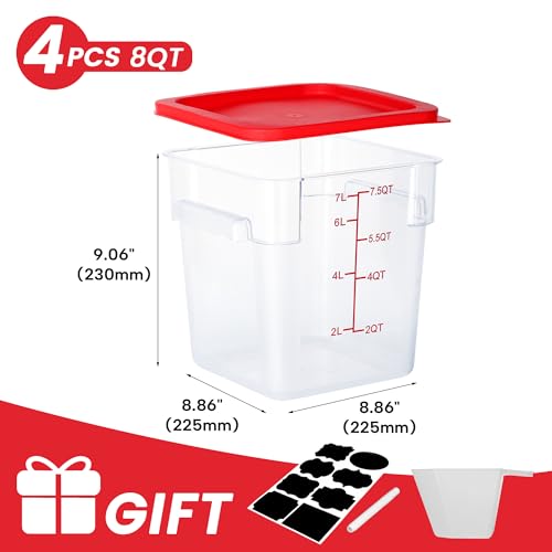 8 Qt Square Food Storage Containers with Lids - NSF Certified, Clear, Pack of 4 - Variation of 8.0 Quarts / Square
