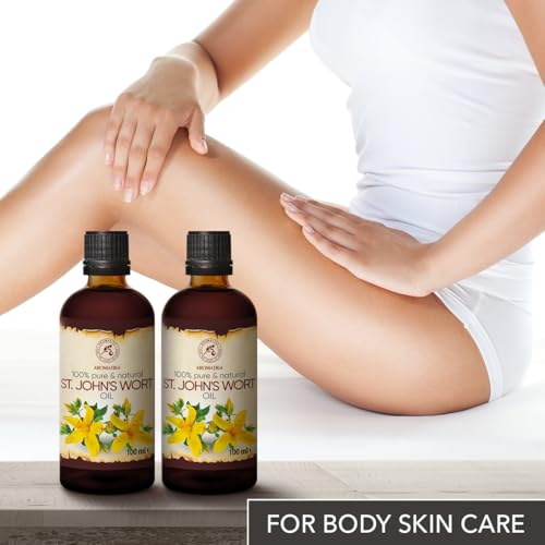 AROMATIKA St Johns Wort Oil 6.8 oz (2 x 3.4 fl oz) - Hypericum Perforatum Carrier Oil for Skin Hair & Body