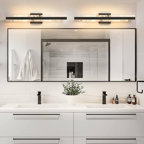 HAHZT Black 27 Inch Dimmable LED Bathroom Vanity Light Over Mirror - Modern Wall Sconce Fixture