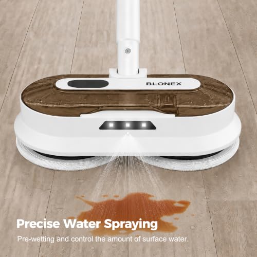 Cordless Electric Mop with Spray & Detachable Water Tank - White+Gold