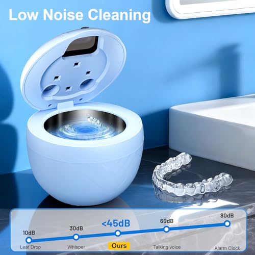 Blue Upgraded Ultrasonic Retainer Cleaner Machine 45kHz for Dentures & Oral Appliances