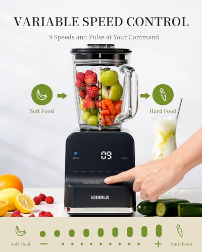 1200W Professional Blender with 52oz Glass Jar, 9-Speed Touchscreen & Ice Crush