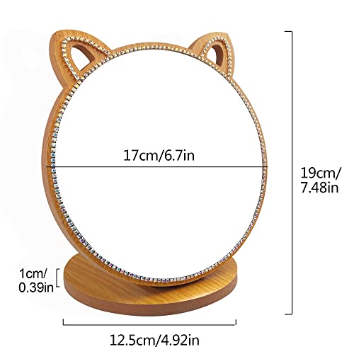 6.7-Inch Cat Shape Crystal Rhinestone Vanity Mirror for Makeup & Bedroom Decor