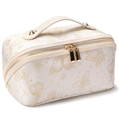 Abiudeng Travel Makeup Bag Large Capacity Toiletry Organizer - White Checkerboard