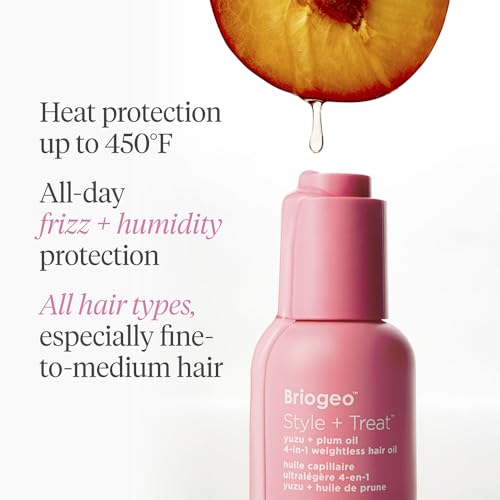 Briogeo Style + Treat Yuzu + Plum 4-in-1 Weightless Hair Oil ? Silicone-Free Oil for Heat Protection, Frizz Control, Shine & Moisture ? Fine to Medium Hair ? Clean, Vegan Hair Treatment - 1.5 fl oz