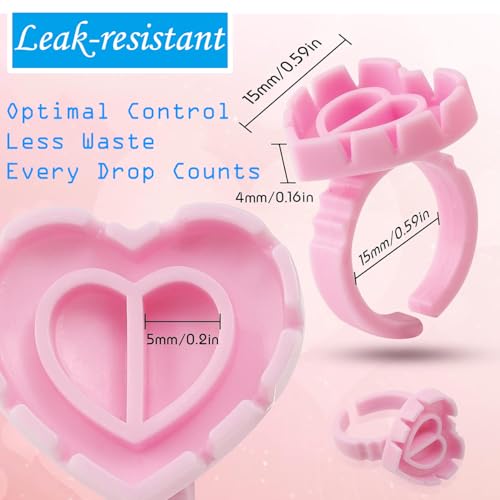 300Pcs Glue Rings£¬Urknall Lash Glue Rings for Eyelash Extensions Lovely Pink Heart Shaped Lash Extension Holder for Eyelash Extensions Nail Art Adjustable Fit for All Finger Sizes