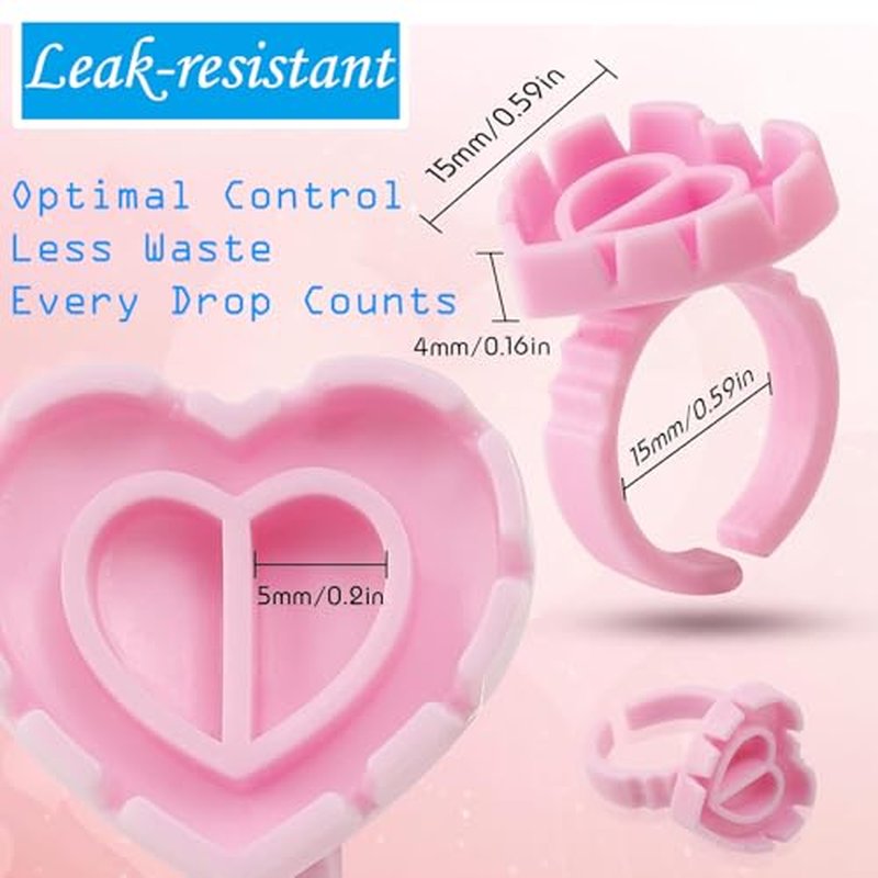300Pcs Glue Rings£¬Urknall Lash Glue Rings for Eyelash Extensions Lovely Pink Heart Shaped Lash Extension Holder for Eyelash Extensions Nail Art Adjustable Fit for All Finger Sizes