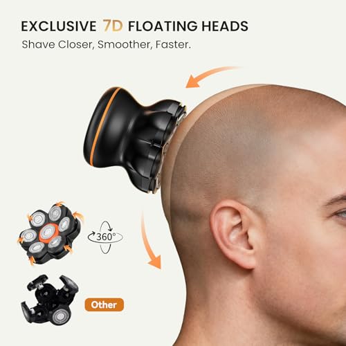 MAXGROOM¢ç Head Shaver for Bald Men, Waterproof Electric Razor with 7D Floating Heads, Close Smooth Shave, Magnetic Detachable Blades, Long Battery Life, Dual-Speed Power, Wet/Dry Shave, Gifts for Men
