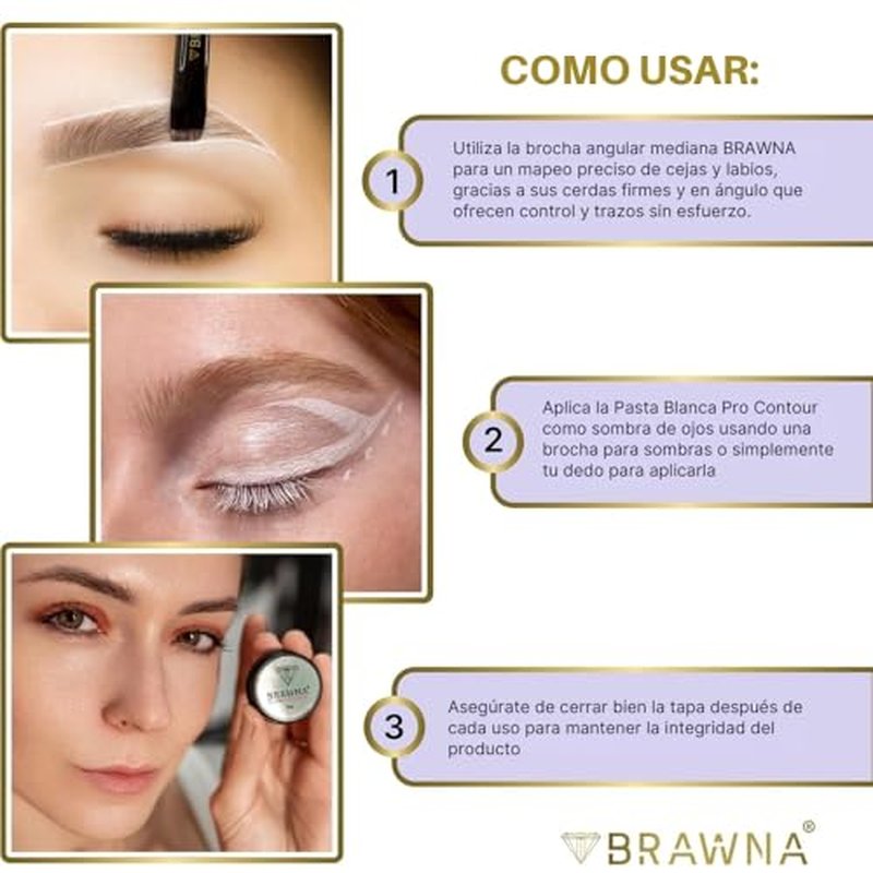 BRAWNA Eyebrow Mapping Kit - 1 Countour White Mapping Paste, 1 White Mapping String, 2 Angled Eyebrow Brush - Brow Mapping Supplies - PMU & Microblading Supply