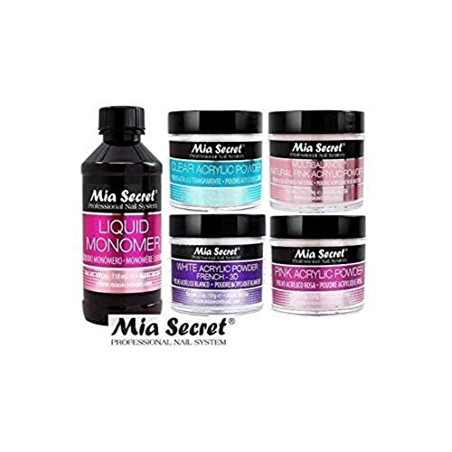 Acrylic Nail Powder & Liquid Monomer Set for Nail Art - Pink, Clear, White, Multibalance