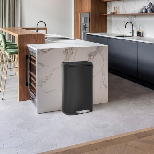 13 Gallon Stainless Steel Trash Can with Lid - Fingerprint Proof Black - Slim & Quiet