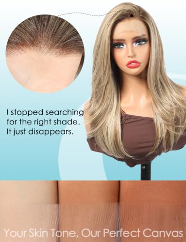 20 Inch Synthetic Straight Lace Front Wig with Layers - Ash Brown, 13x4