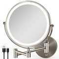 Rechargeable Wall Mounted Makeup Mirror Brushed Nickel, 8.5'' Magnifying Mirror with Lights Double-Sided 1X/10X 360¡Æ Rotation Extension Bathroom Shaving Mirror with Foldable Arm