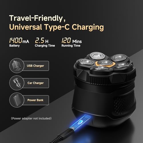 Likefun Magnetic Cordless Bald Head Shaver for Men - Black, USB-C Rechargeable