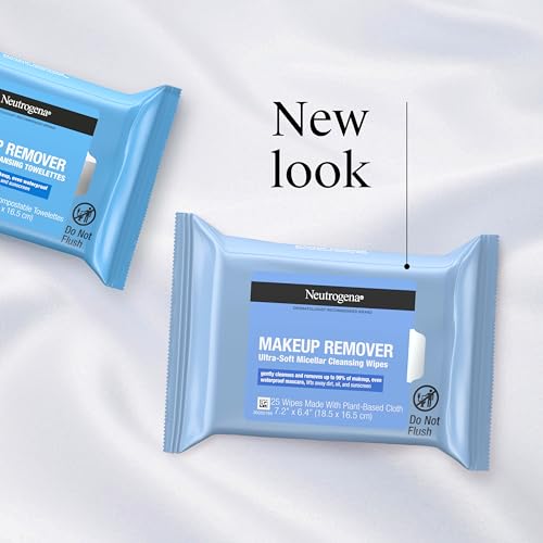 Neutrogena Makeup Remover Wipes, Daily Ultra-Soft Micellar Cleansing Wipes Gently Remove Oil & Makeup with No Heavy Residue, formulated without alcohol & Made with Plant-Based Cloth, 25 ct, 6 Pack