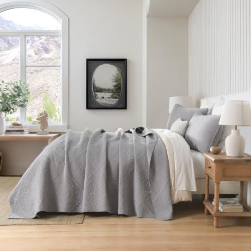 AJOCCI Grey Queen Cotton Quilt Set 3PC - Breathable All-Season Bedspread