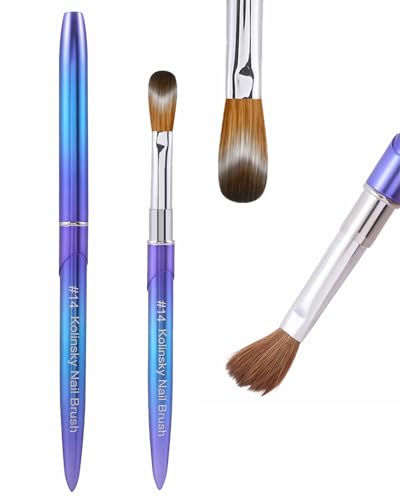 Professional Nail Art Brush - Oval Crimped Tip for Acrylic Nails - Gradient Blue Metal Handle - Sable Hair - Variation 14