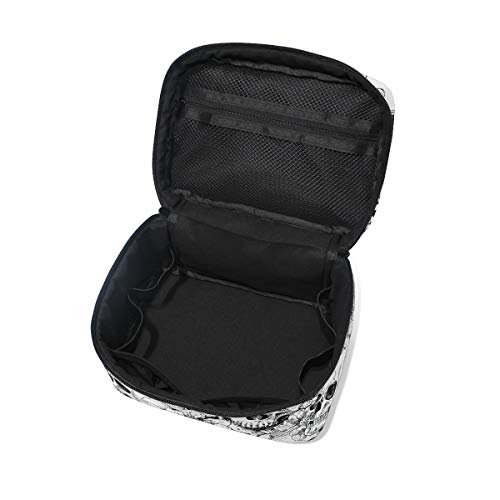 Makeup Train Case Sugar Skull Mexican Floral Korean Carrying Portable Zip Travel Cosmetic Brush Bag Organizer Large White Elephant Gift for Girls Women
