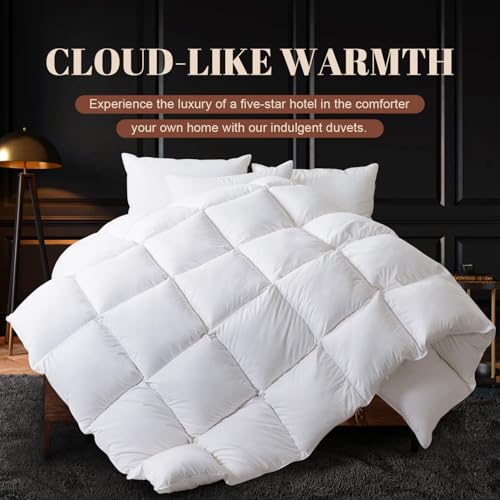 All Season King Feather Comforter - White Luxury Duvet Insert with Corner Tabs