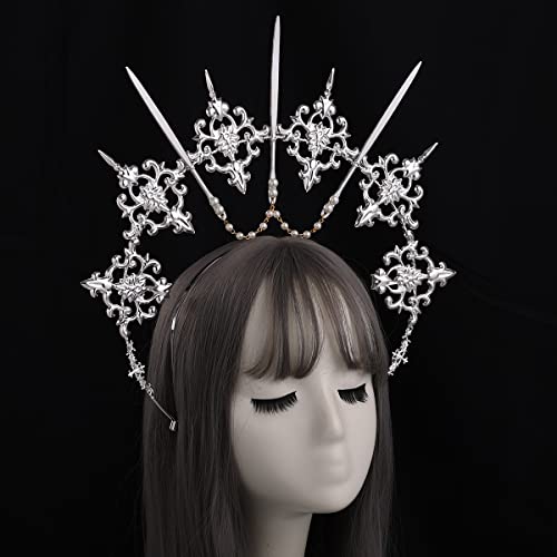 Silver Halo Crown Headband for Women Halloween Costume Accessory - Mary Goddess Style