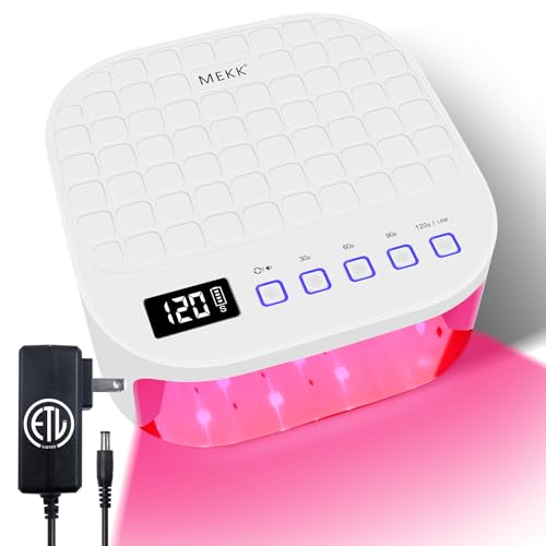 MEKK Cordless UV LED Nail Lamp,54W UV Light for Gel Nails with Hand-Friendly Red Light,Auto Sensor Professional Flash Cure Lamp with Rotatable LCD Display for Salon and Home,Checkered Design-White