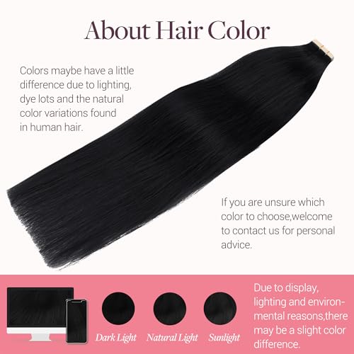 GOO GOO 14 Inch Hair Extensions Tape in Human Hair 20pcs Jet Black #1