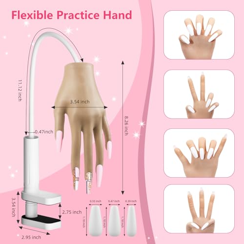 Practice Hand for Acrylic Nails with Nail Tips & Art Tools - Beginners Kit