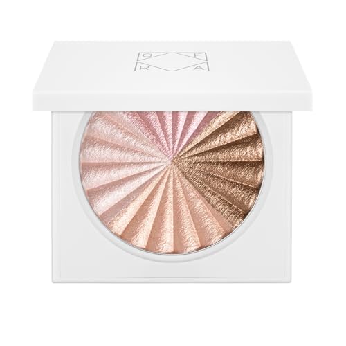 Pressed Powder Highlighter - Face Makeup | X¡¯s & Glow¡¯s - 4 Shades in 1 Pan | Pearl Shimmer Liquid-To-Baked Powder Highlighter | Refillable Pan | Cruelty-Free Beauty Essential | 7g