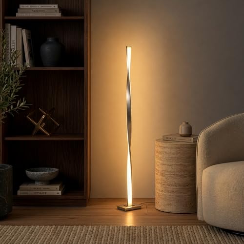 Brightech Helix LED Floor Lamp - 48" Tall Dimmable Standing Lamp in Warm White Silver Frame