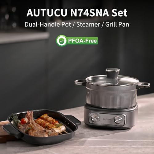 Dual-Handle Multi-Cooker 2.5 Quart Electric Hot Pot & Steamer Set - PFOA-Free Nonstick