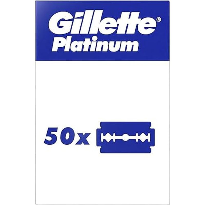 Gillette Double Edge Platinum Safety Razor Blades for Men, Pack of 50 Stainless Steel Refill Blades
