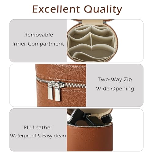 Makeup Bag Vanity Case with Divider Handle Brown - Waterproof PU Travel Organizer