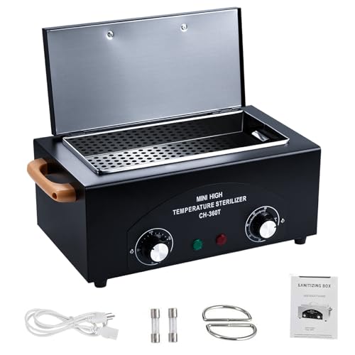 High Temperature Cleaning Box 300W 1.5L with Timer Dry Heat Sterilizer Cabinet Equipment with Stainless Tray For Nail Tool Spa Pedicure Hairdressing Metal Tools with Handle (Black#2)