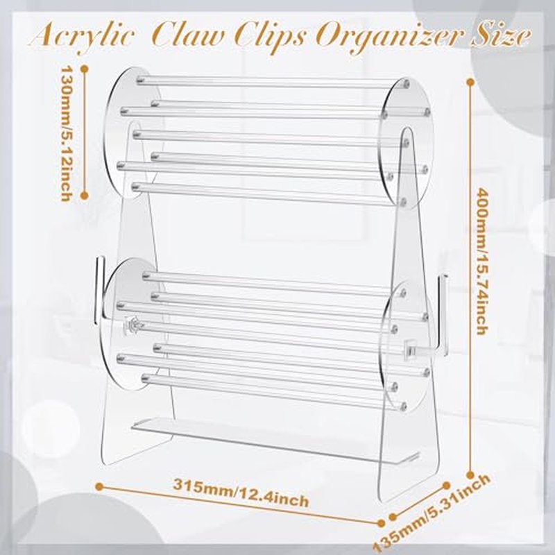 2-tier Acrylic Claw Clip Holder 360 Degree Rotating Claw Clip Organizer Hair Accessories Organizer Storage Display Clear Stand for Women Vanity Dressing Table(Round Style)