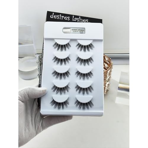 DESIRES LASHES False Eyelash Natural Wispy Fluffy Strip Style Asian Japanese Korean Clear Band Eye Lash 5 Pairs (03 Wednesday)