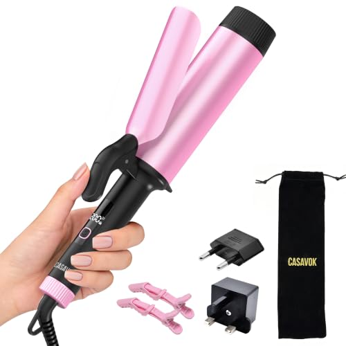 Large 2 Inch Curling Iron for Big Waves - Pink, Dual Voltage with European Plug Adapter