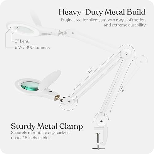Brightech LightView PRO White Magnifying Desk Lamp with 2.25x Light for Crafts & Reading