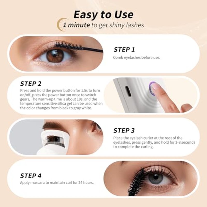 docolor Heated Eyelash Curler fast heat up within 10s, 24 hours long lasting Electric Eyelash Curler 3 Temperature Modes with USB Rechargeable safe lash curler quick natural curling eye lashes