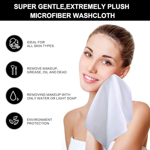 Reusable Microfiber Facial Cloths 12x12 Inch White Pack of 20 - Fast Drying & Soft