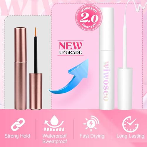Wiwoseo Natural Wispy Fluffy Cat Eyes Mink Lashes With Glue Kit - Clear Band Russian Strip Eyelashes - Natural Look False Eyelash Extension - D Curly 7 Pairs Pack