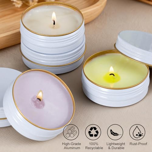 48 Pack Aluminum 2oz Tin Containers with Lids - White & Gold, Recyclable and Durable