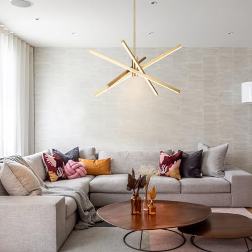 Gold Sputnik Chandeliers - 4-Light Modern LED Linear Pendant for Dining Room - Gold